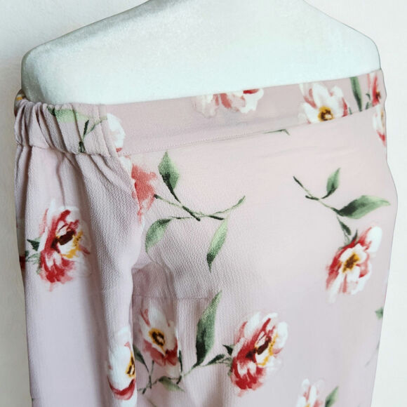 Monteau NWT Women's Off Shoulder Blush Pink Floral Tie Sleeve Blouse Size M - Picture 5 of 9